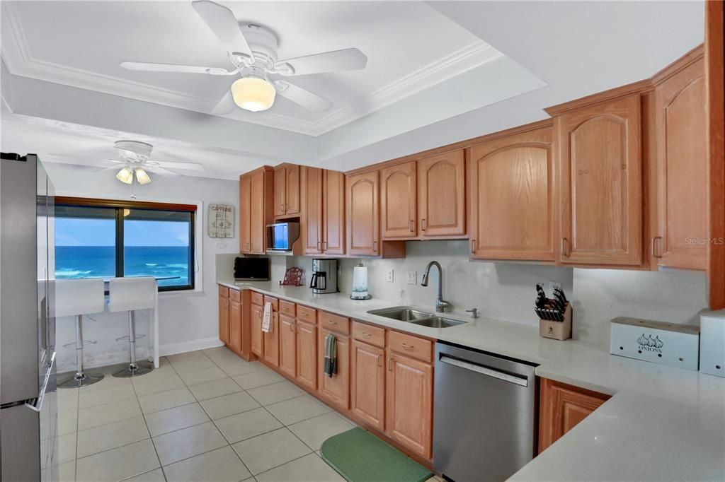 large kitchen with ocean views