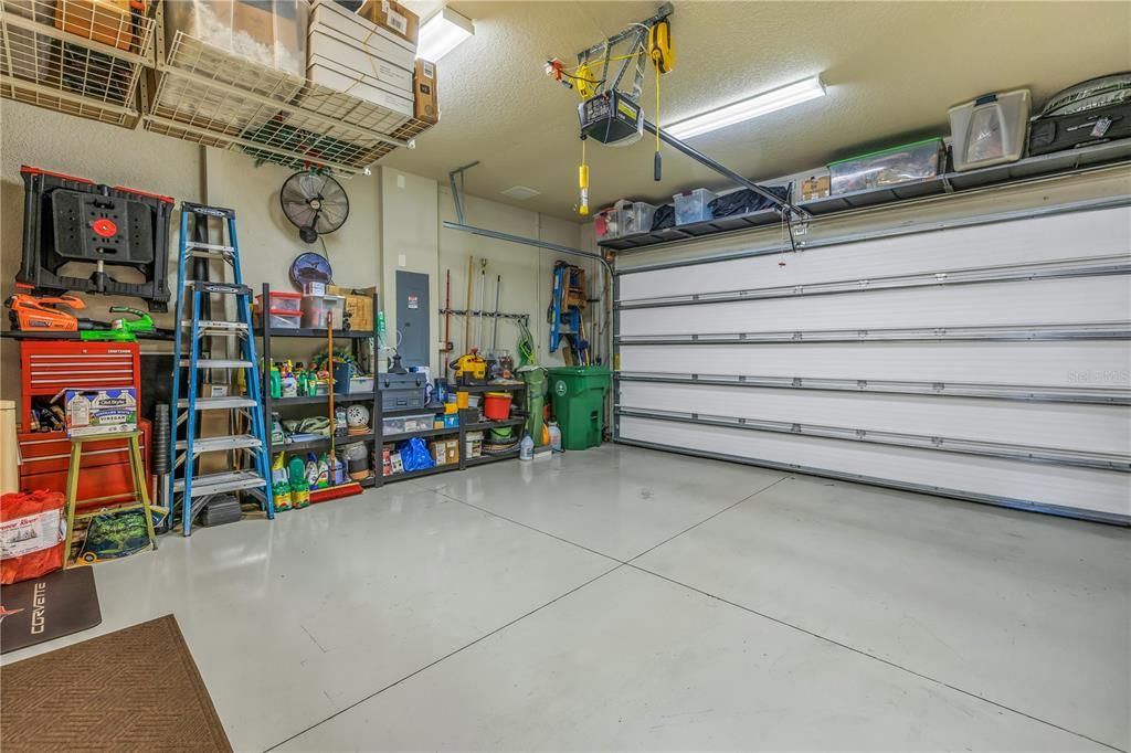 2 car garage with plenth of additional overhead storage