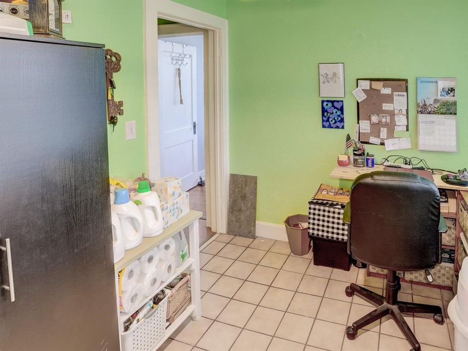 Inside laundry room and office.