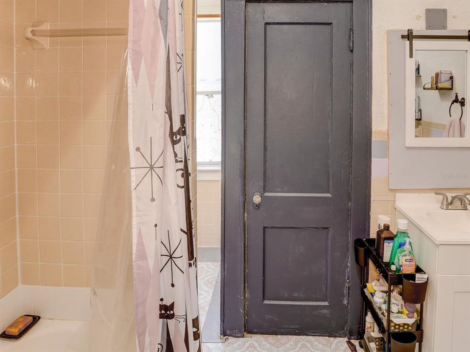 Primary bathroom upstairs. Tub and Shower.