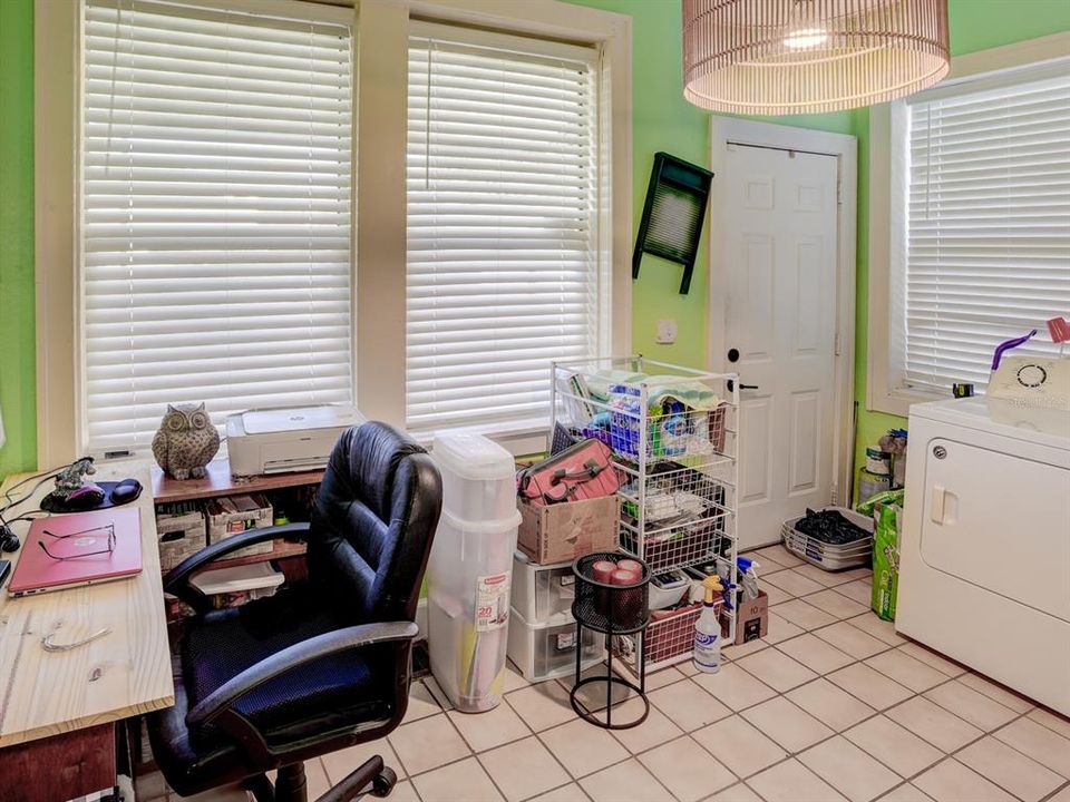 Inside laundry room and office.