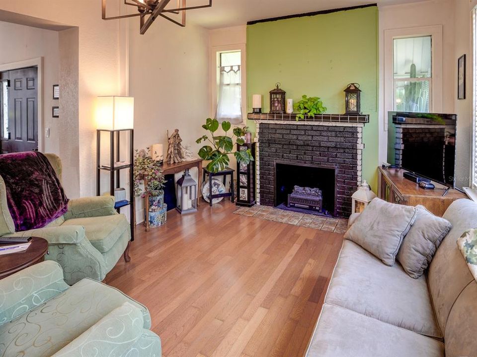 Living room with gas fireplace.