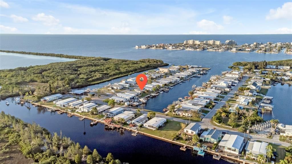 This property is literally seconds to the mouth of the Gulf of Mexico!!  (red marker indicates property location)