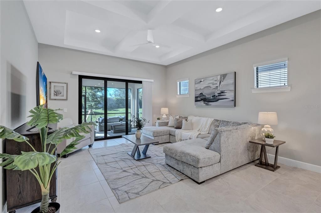 Coffered Ceiling with Additional Ceiling Downlights