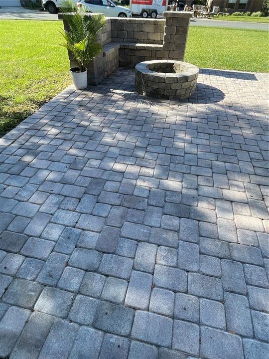 large outside patio with firepit