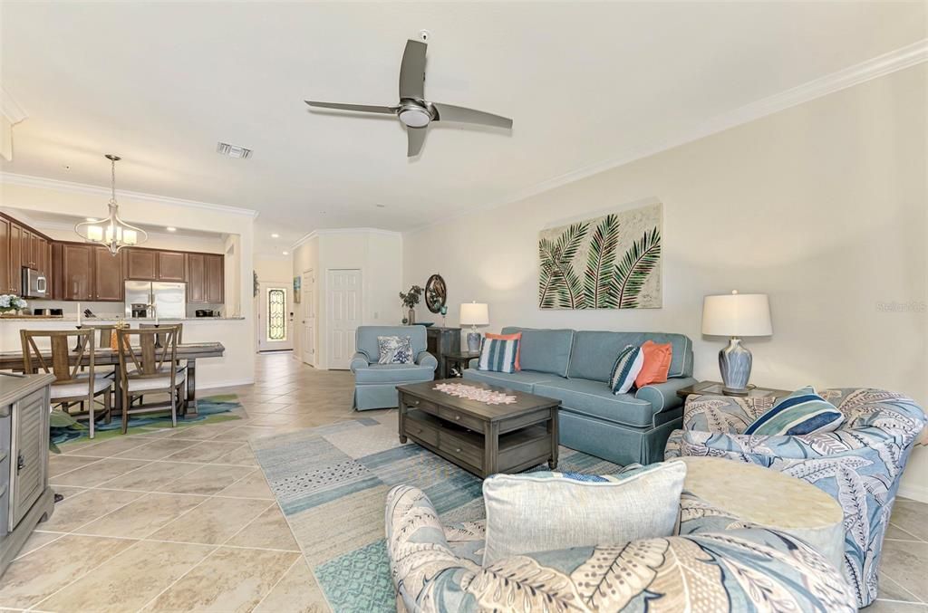 Spacious Living Room Looking Towards Dining Room & Kitchen