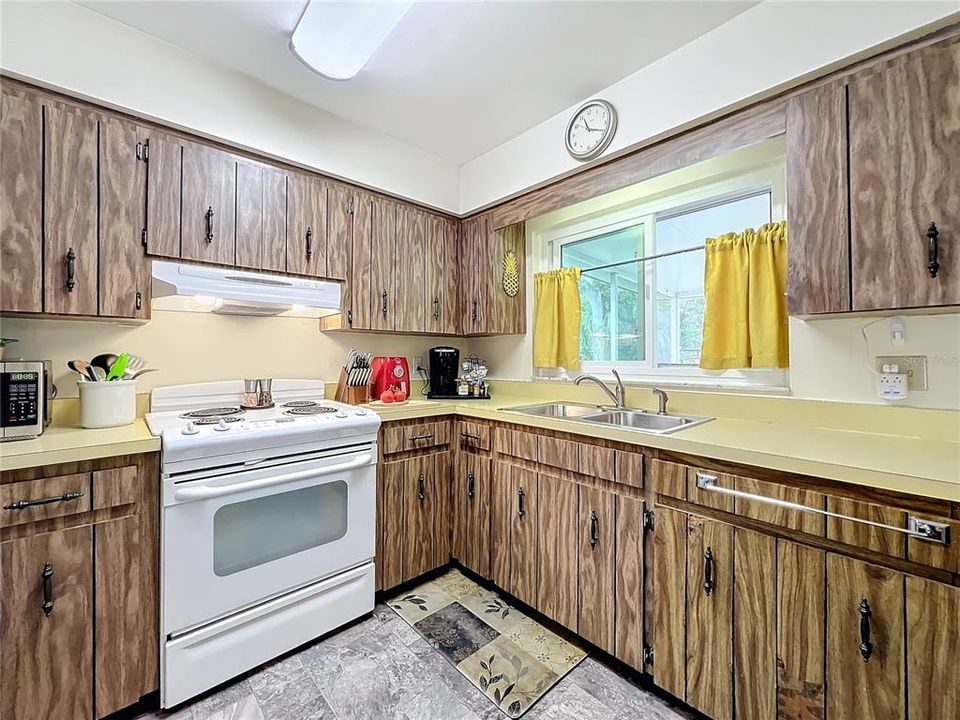 Kitchen with Window facing backyard