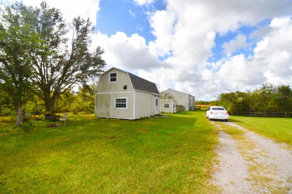 Guest house driveway to  barn and chicken coop