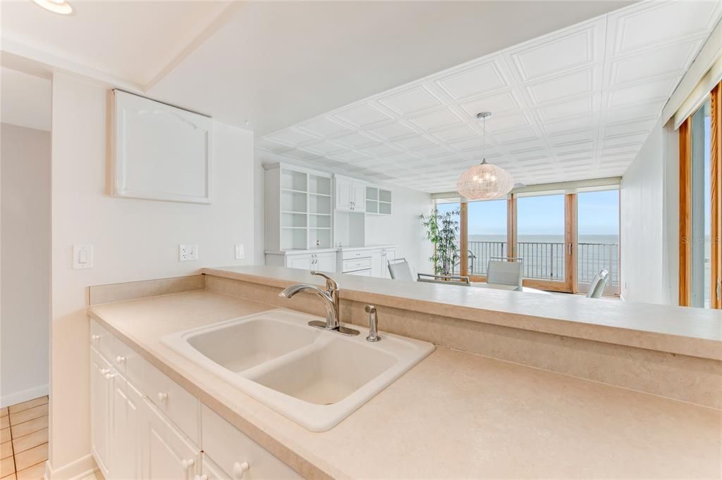 Kitchen with an ocean view