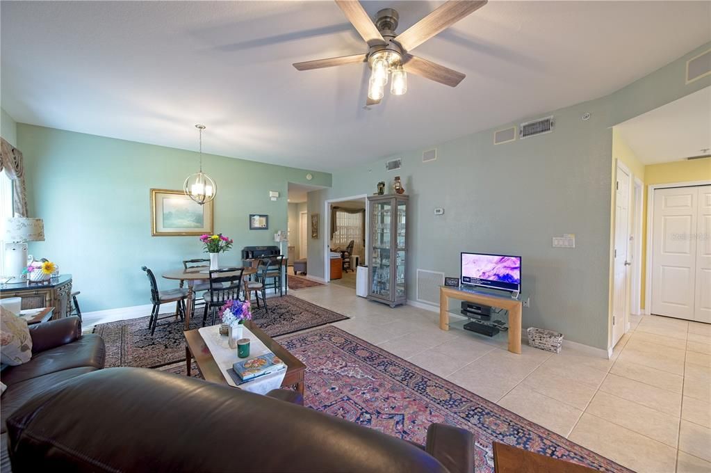 Living and Dining area with well kept tile