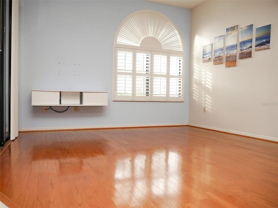 Inviting warm wood floors in great room