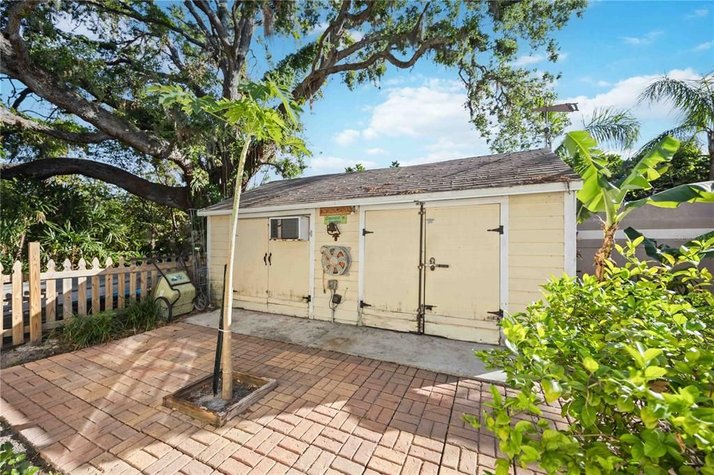 Shed with wall A/C and papaya plus banana tree in the backyard