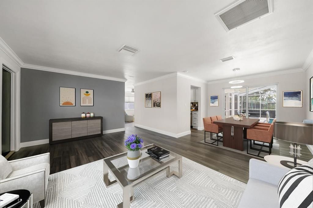 Living room and formal dining area