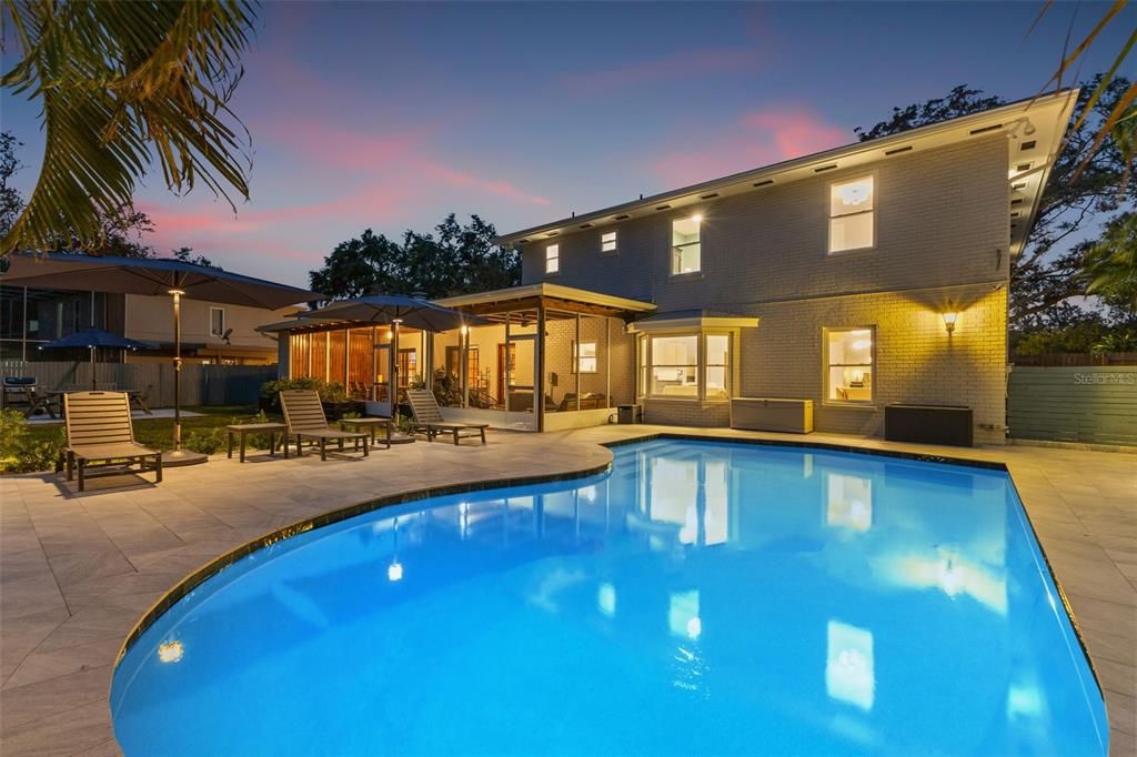 Pool and Home at Twilight