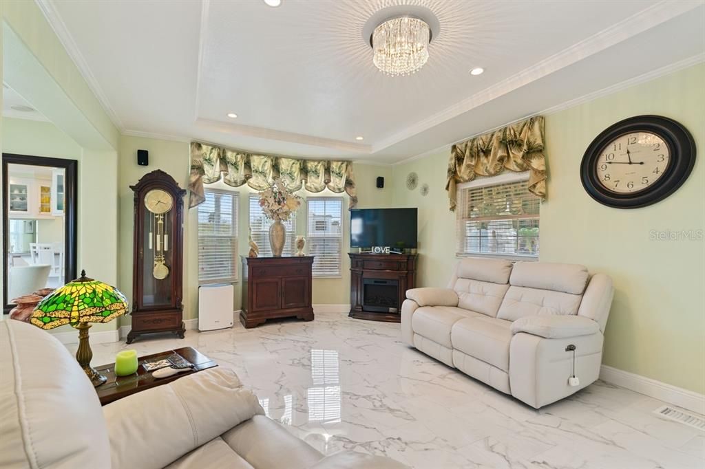 living room with beautiful tile floors