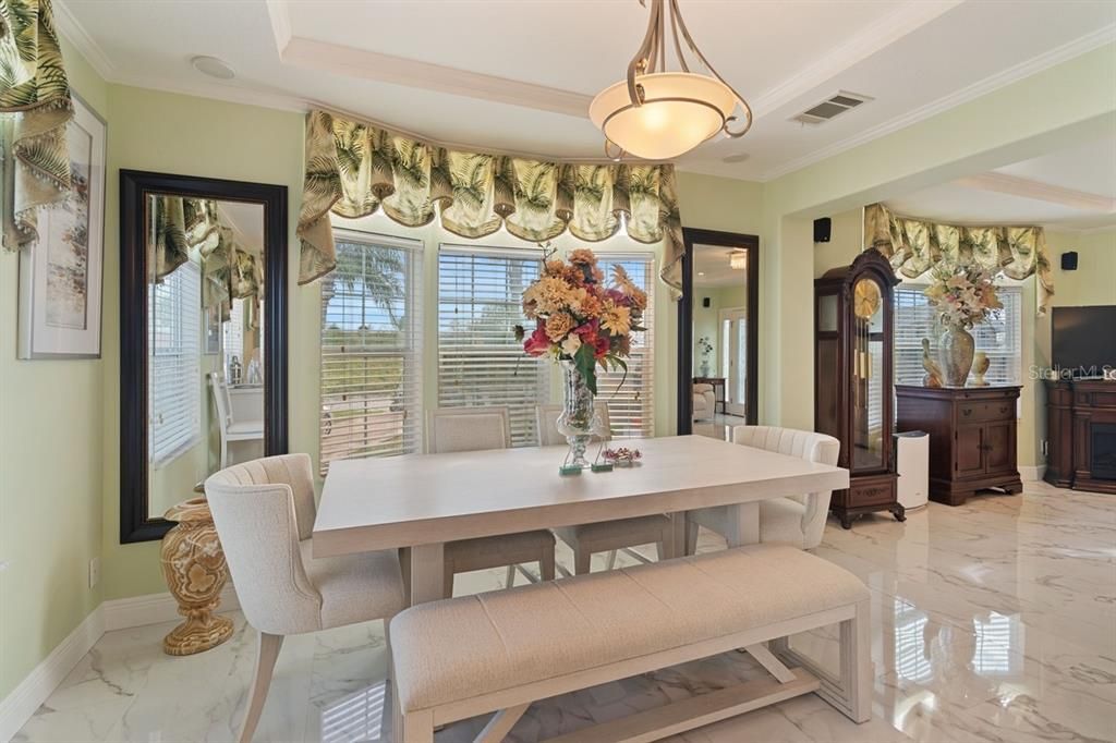 dining area and bay windows