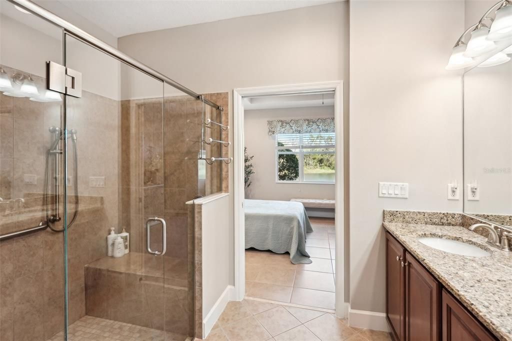 Custom shower with bench and dual shower heads