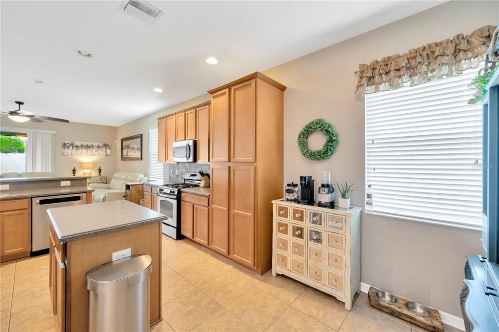 Eat in kitchen space to living room view