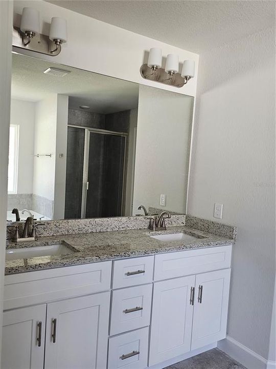 double vanity in primary bath, stock photo, colors vary