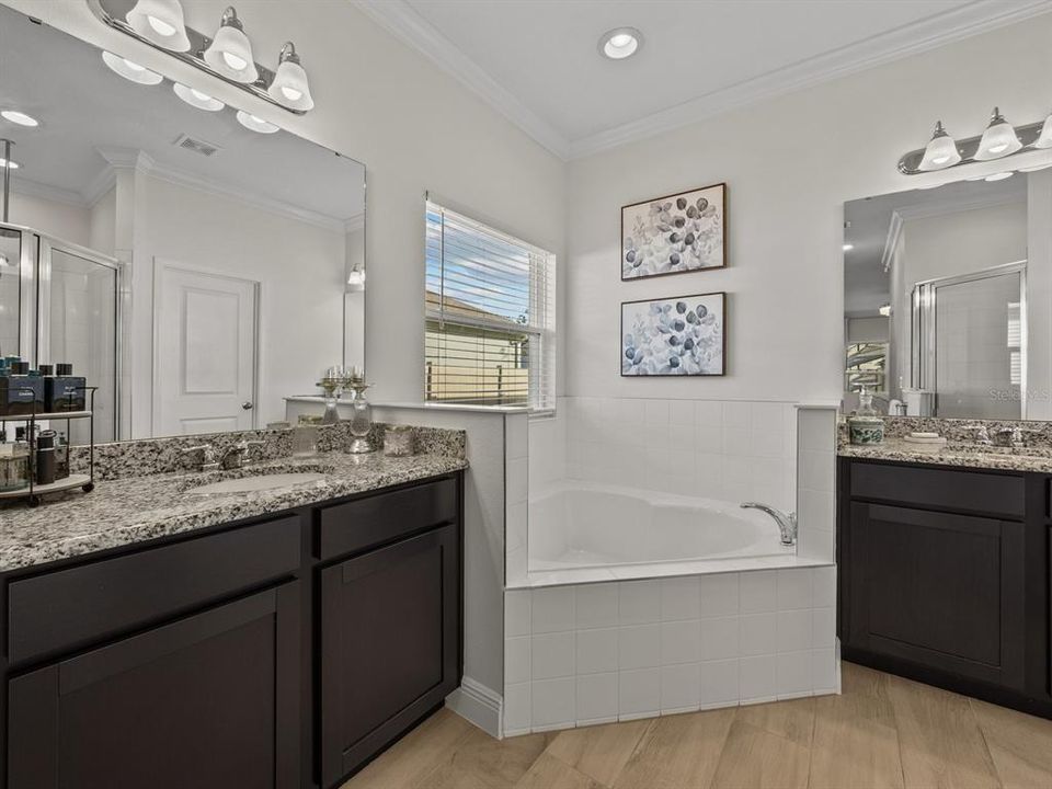 Primary Bath Dual Vanities with Granite and soaking tub