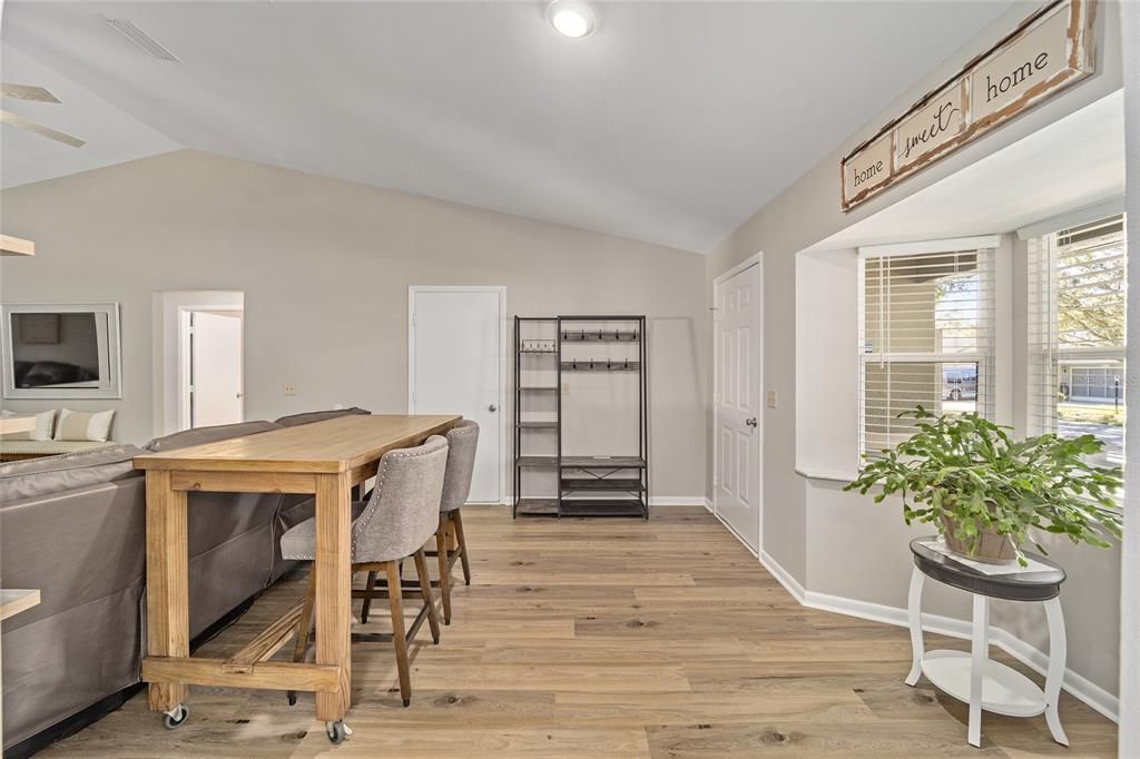 Vaulted ceilings make the home feel roomier.