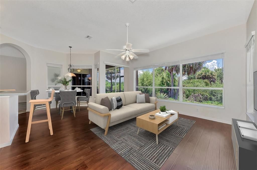 Virturally staged family room