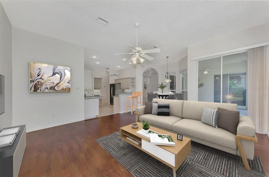 Virturally staged family room