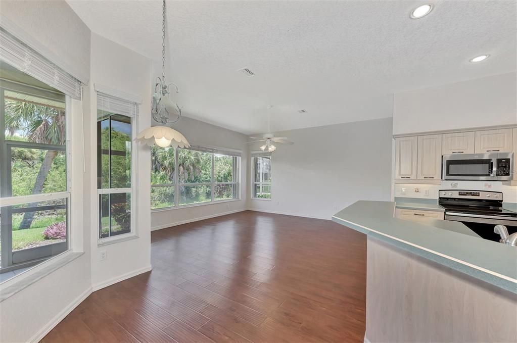 Kitchen, breakfast nook and family room