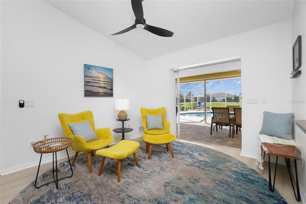 Sitting Room with Sliding Doors out to Patio