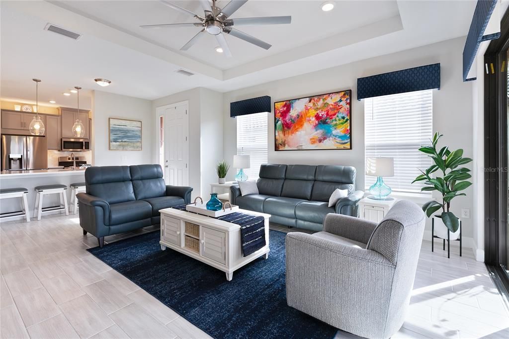 Tray ceiling with extra large ceiling fan