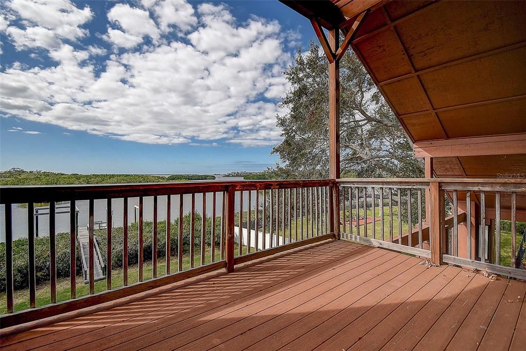 Covered deck with expansive water views