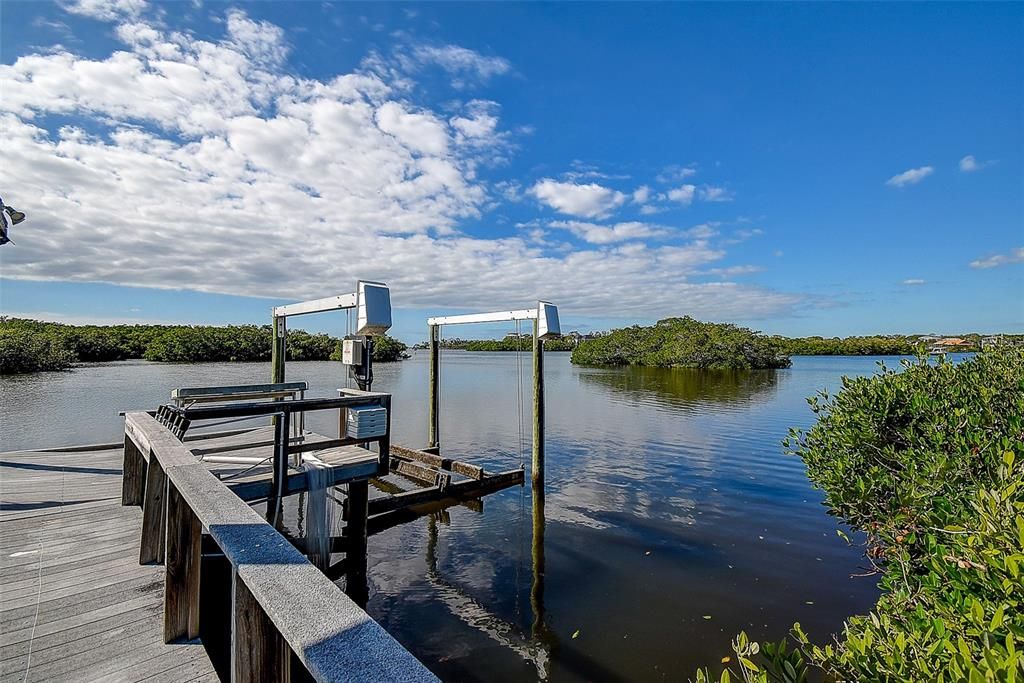 Dock with davits, lift, power and water.