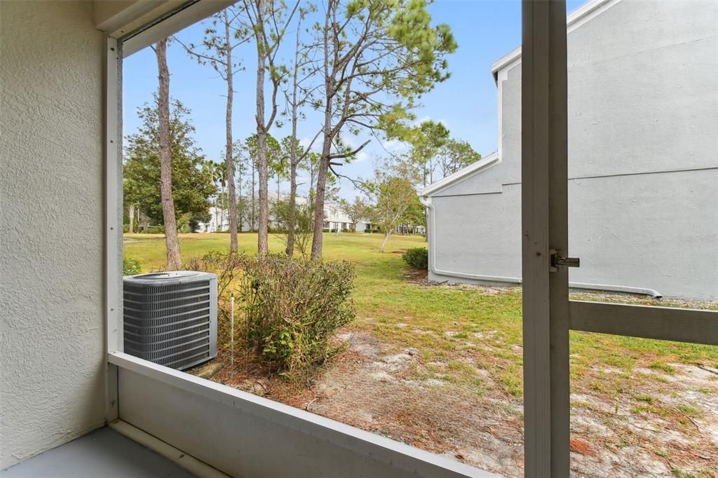 Recently painted patio with additional storage closet.