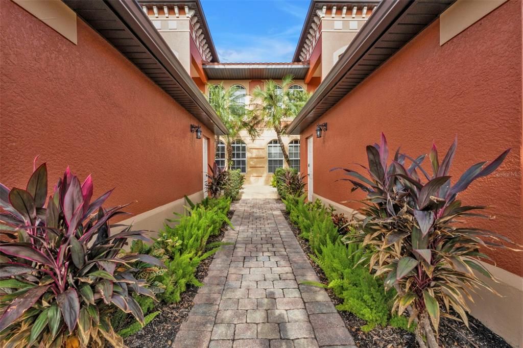 Walkway in-between the garages