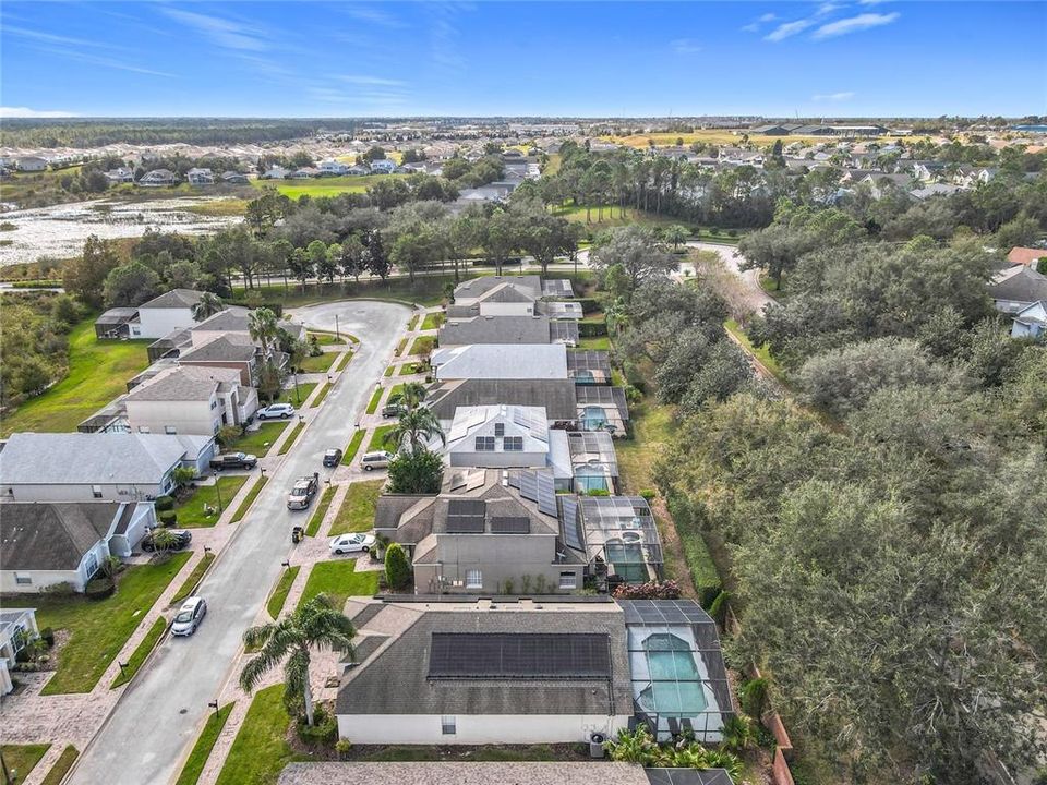 An aerial view of the home looking south.