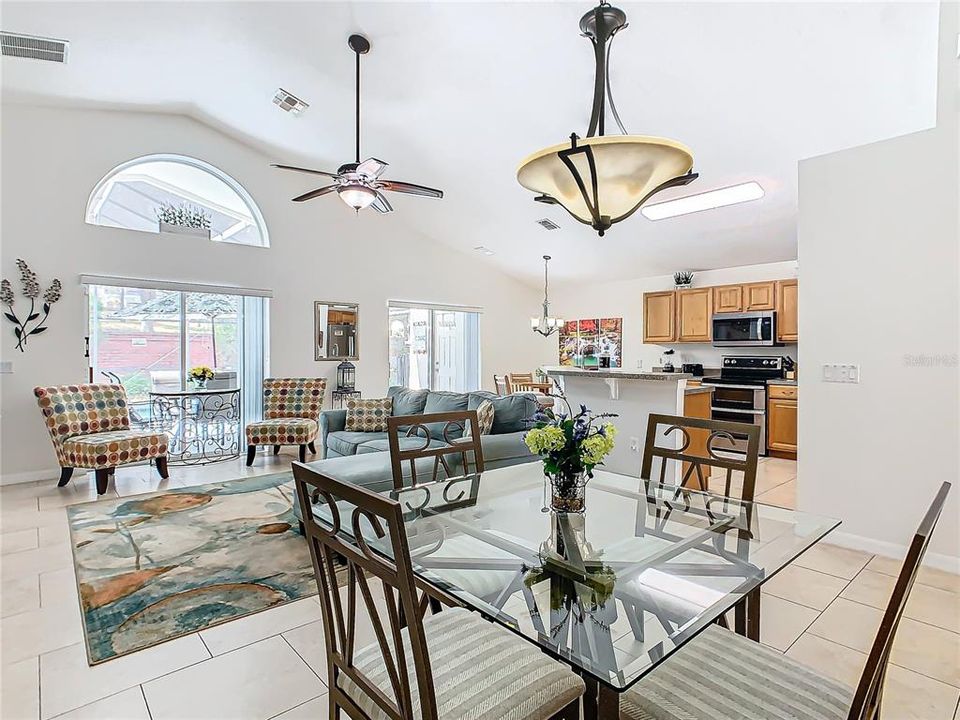 A view of the open living space providing room to eat or relax.