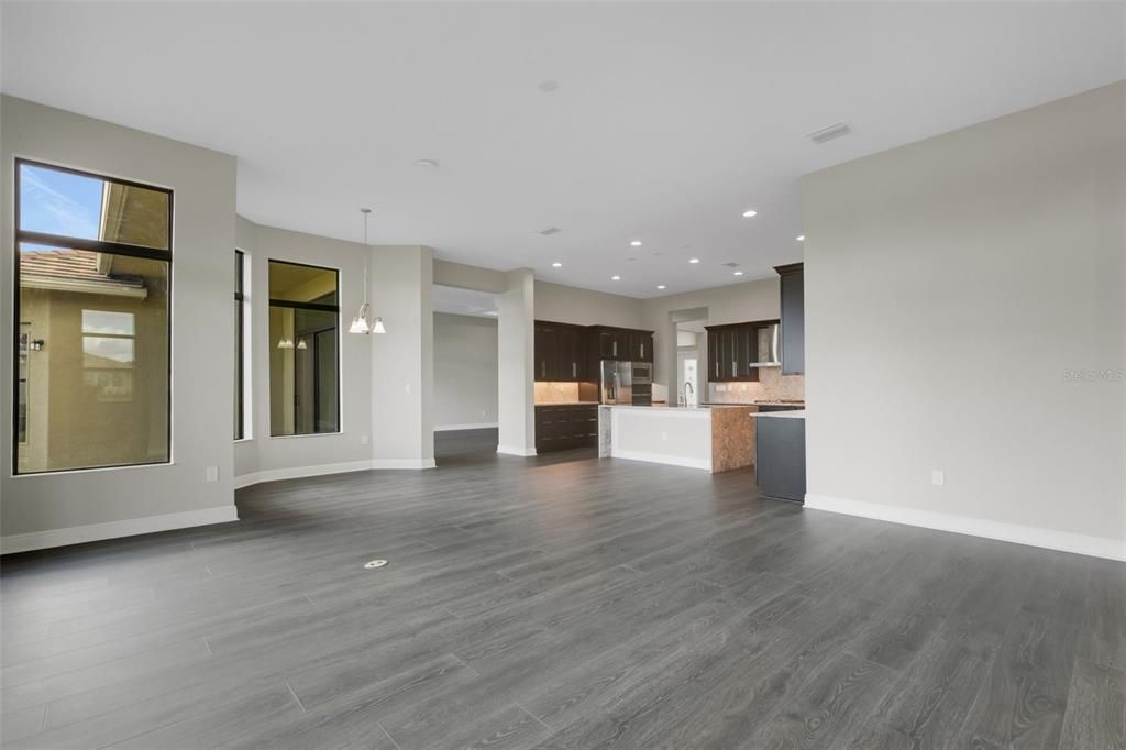 Family room looking into the kitchen.