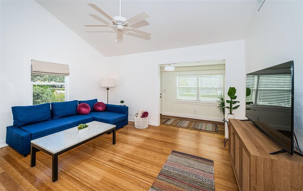 Vaulted ceilings with a skylight to let in additional natural light.