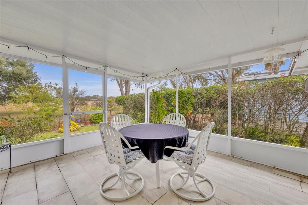 Back patio with view of fopen fields behind