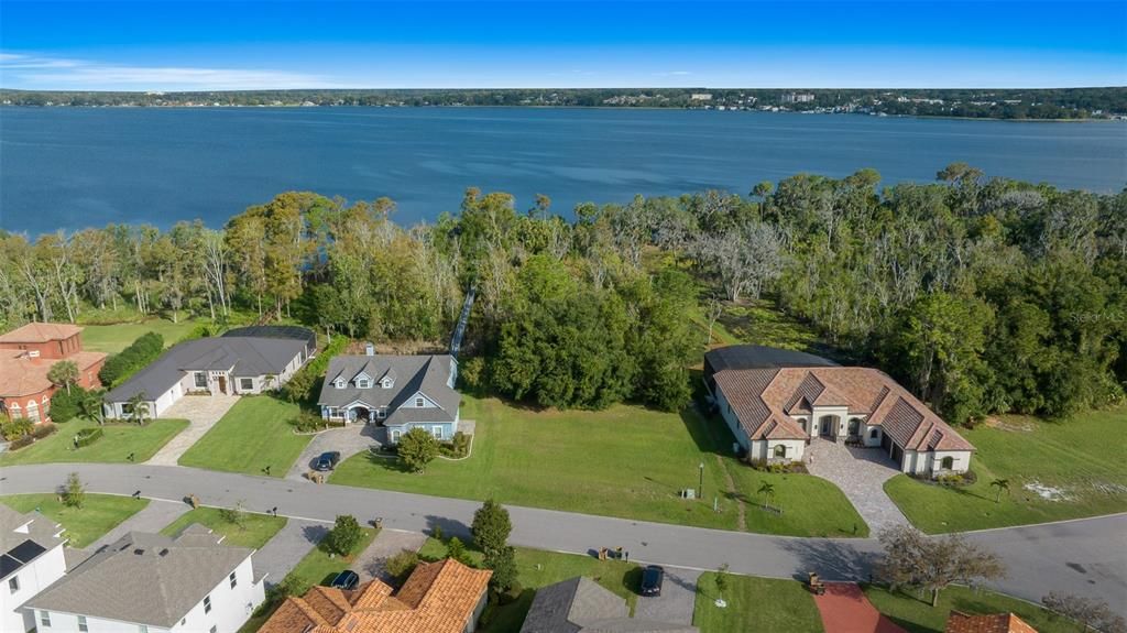 Aerial view with Lake Dora and Mount Dora in the background