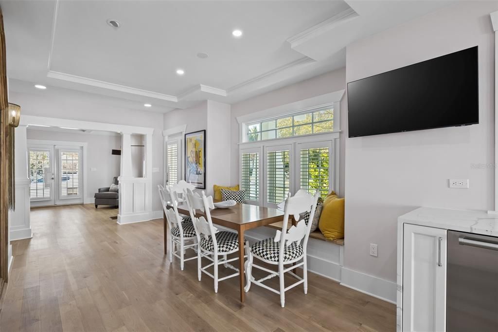 Love the dining area with banquette seating