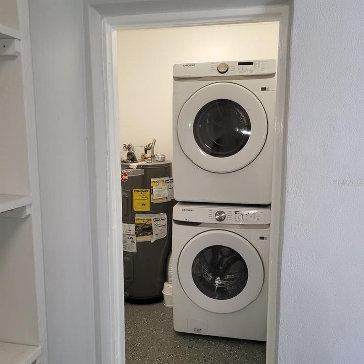 The laundry utility room is in the back of the home off of the guest room.