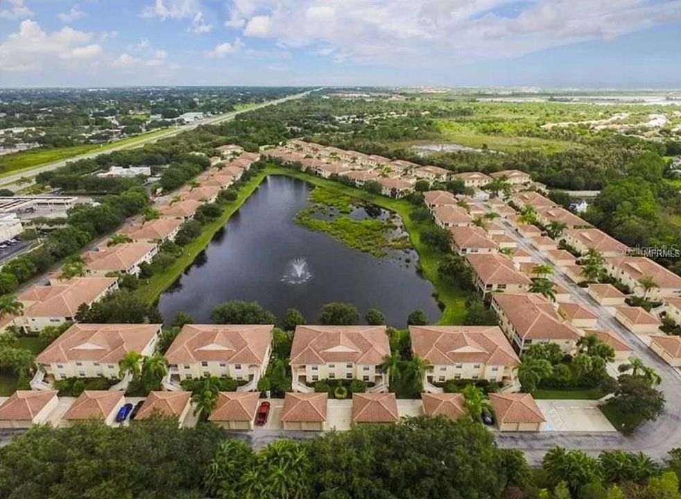 Aerial of community, condo on far right out of sight