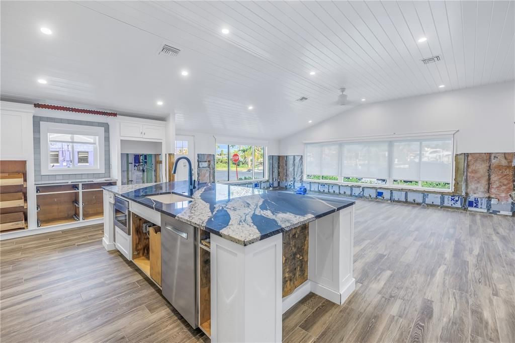 Kitchen Island with views of water