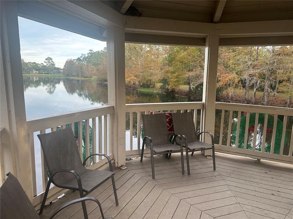 Community gazebo overlooking lake