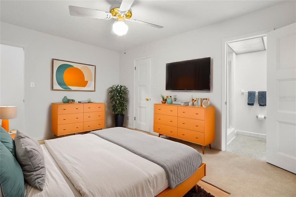 Virtually staged primary bedroom