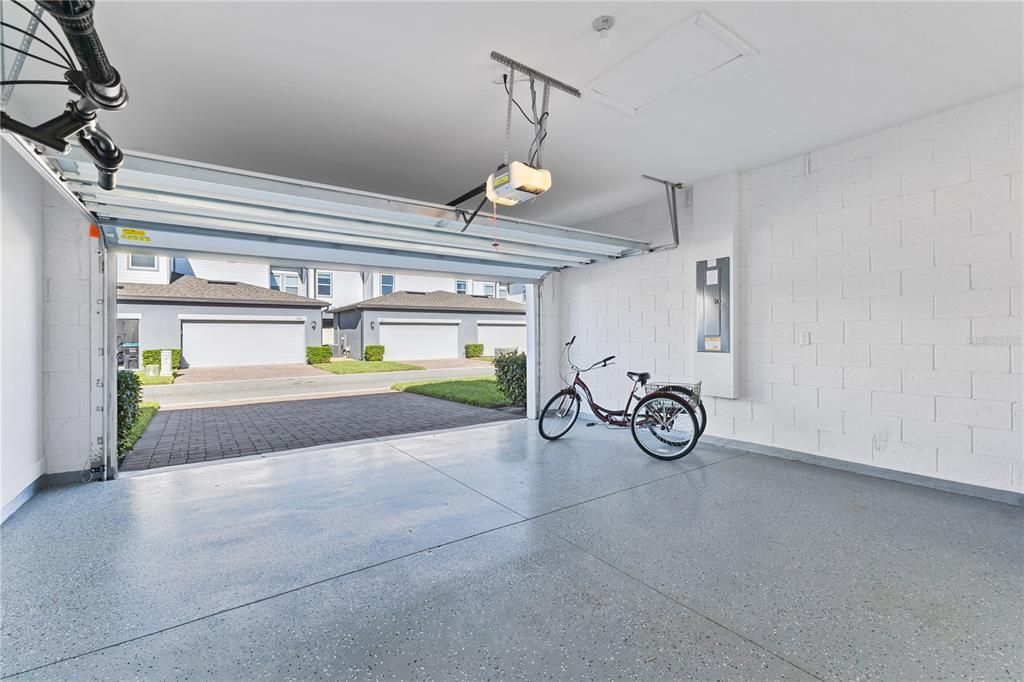 Garage with epoxy flooring