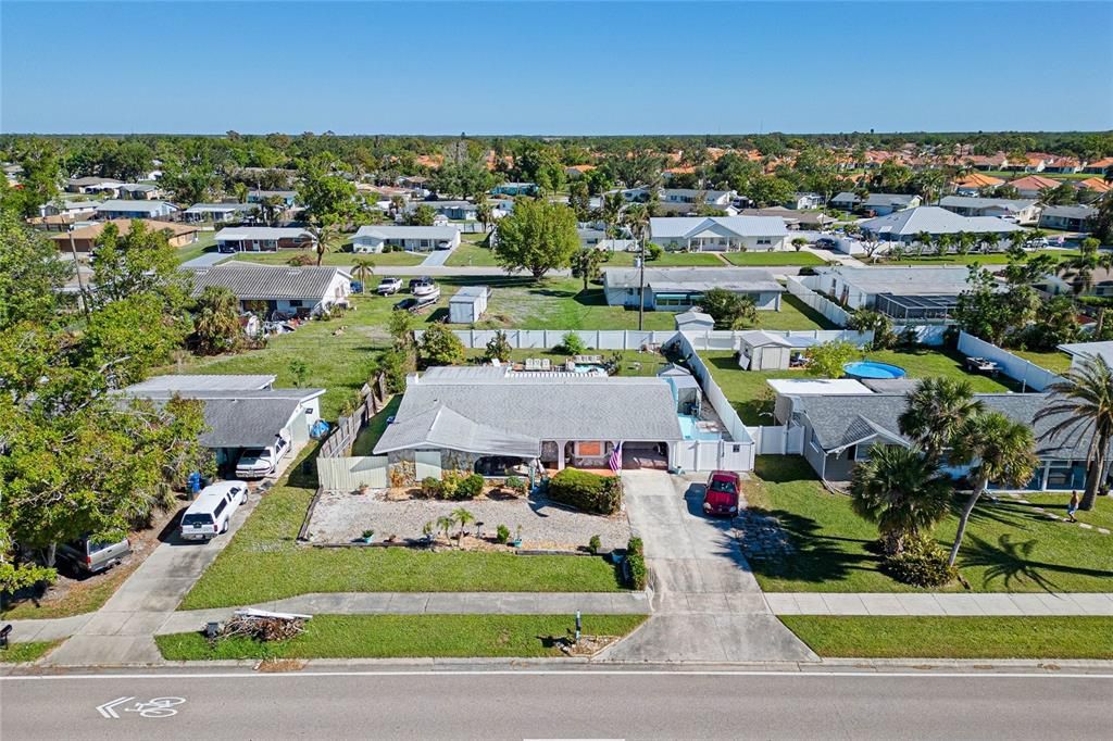 Aerial View with POOL in Rear, Shed, Shower & Safe Room