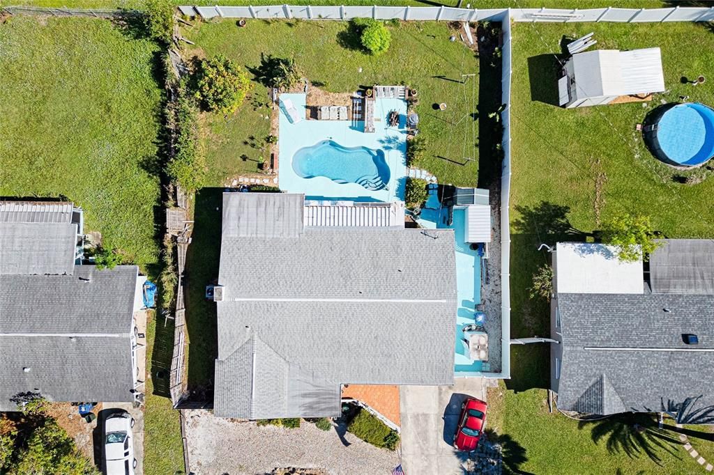 Aerial View with POOL in Rear, Shed, Shower & Safe Room