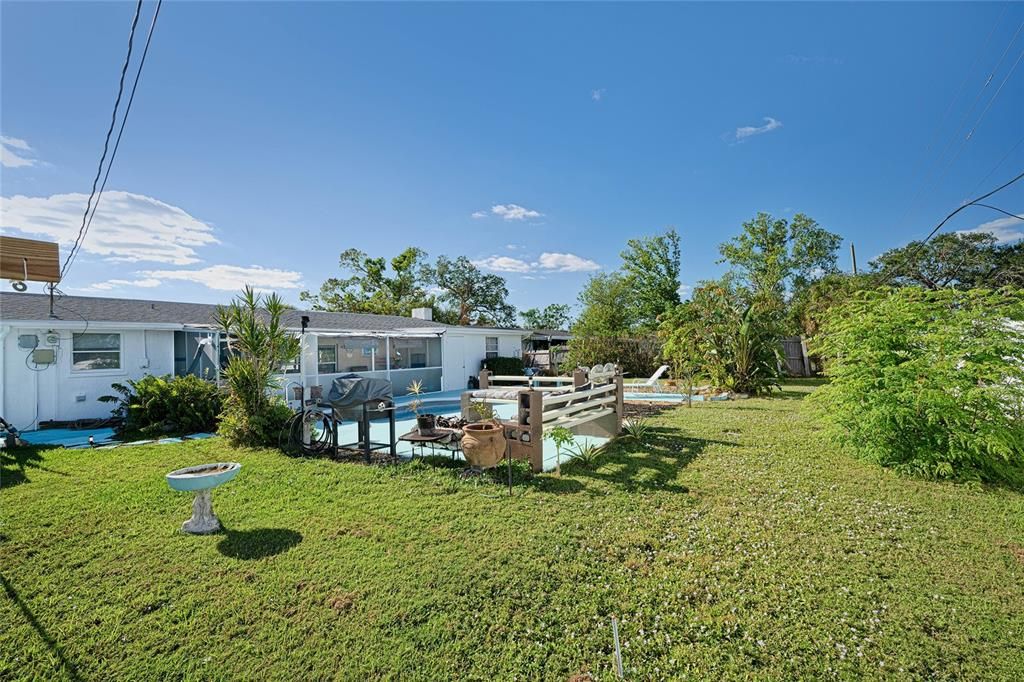 Expansive Rear Yard and Seating Areas Around the Pool